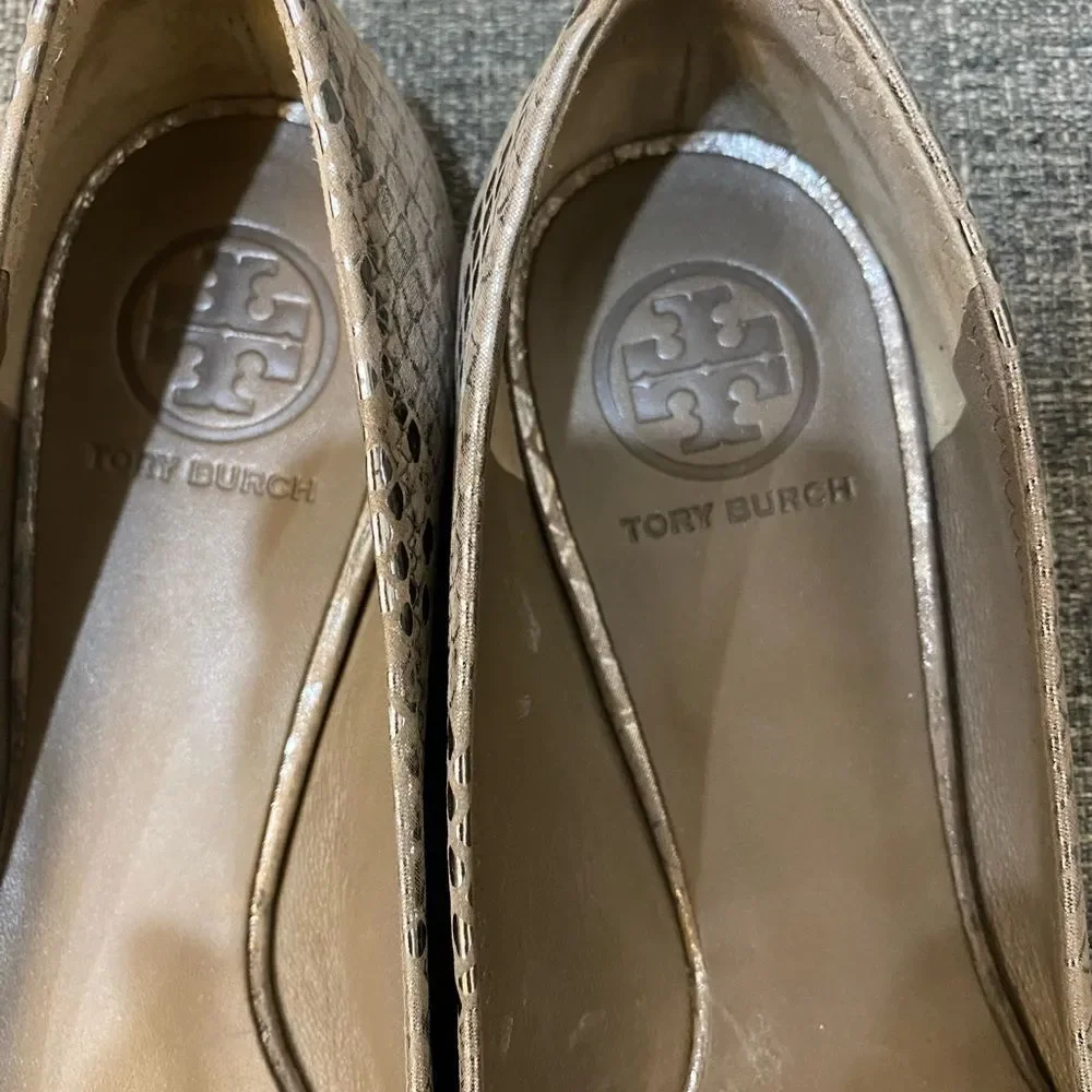 Tory Burch Reva Ballets Metallic Cobra Women Size 7.5
